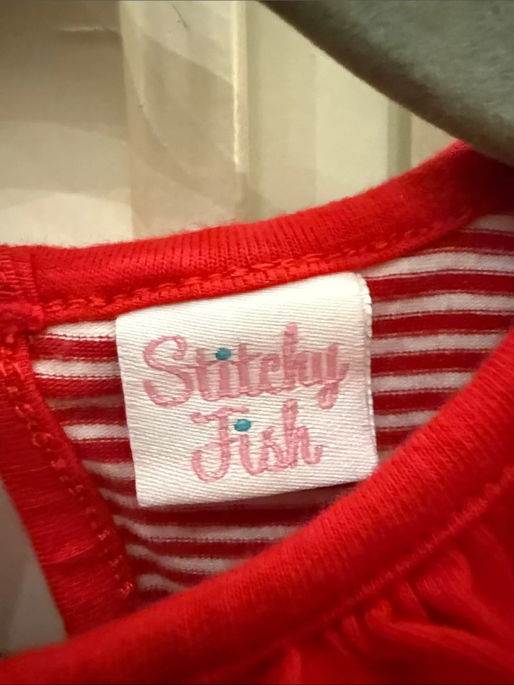 Stitchy Fish Red Striped Christmas Knit Dress with Santa & Cookies Appliqué